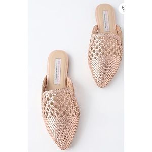 Camille Rose Gold Woven Leather Loafer Slides